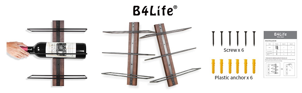 Настінна вітрина для вина B4Life на 12 пляшок, метал та дерево, чорний колір, для кухні, їдальні, бару