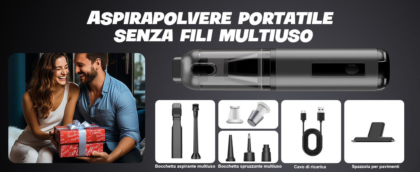 Акумуляторний ручний пилосос для авто та дому 4-в-1, безщітковий мотор 26000Па, 3 режими потужності, з підсвіткою (Сірий)