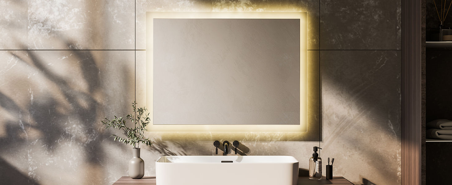 Дзеркало для ванної кімнати EMKE® з підсвічуванням 80x60 см, тепле біле світло 3000K, вимикач, вертикальна/горизонтальна установка, IP44, енергозберігаюче