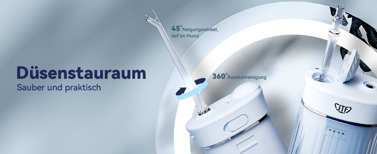 Портативний електричний іригатор для порожнини рота JTF Munddusche Mini, бездротовий, для подорожей, з 5 насадок, 4 режими, 230 мл, водонепроникний (IPX7, блакитний)