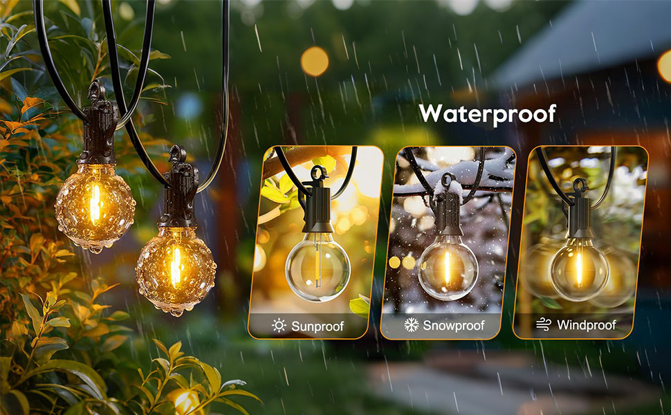 LED гірлянда на 15 метрів, тепле біле світло 2700K, 25+2 лампочки G40 E12, димер, для зовнішнього використання, сад, вечірка, тераса