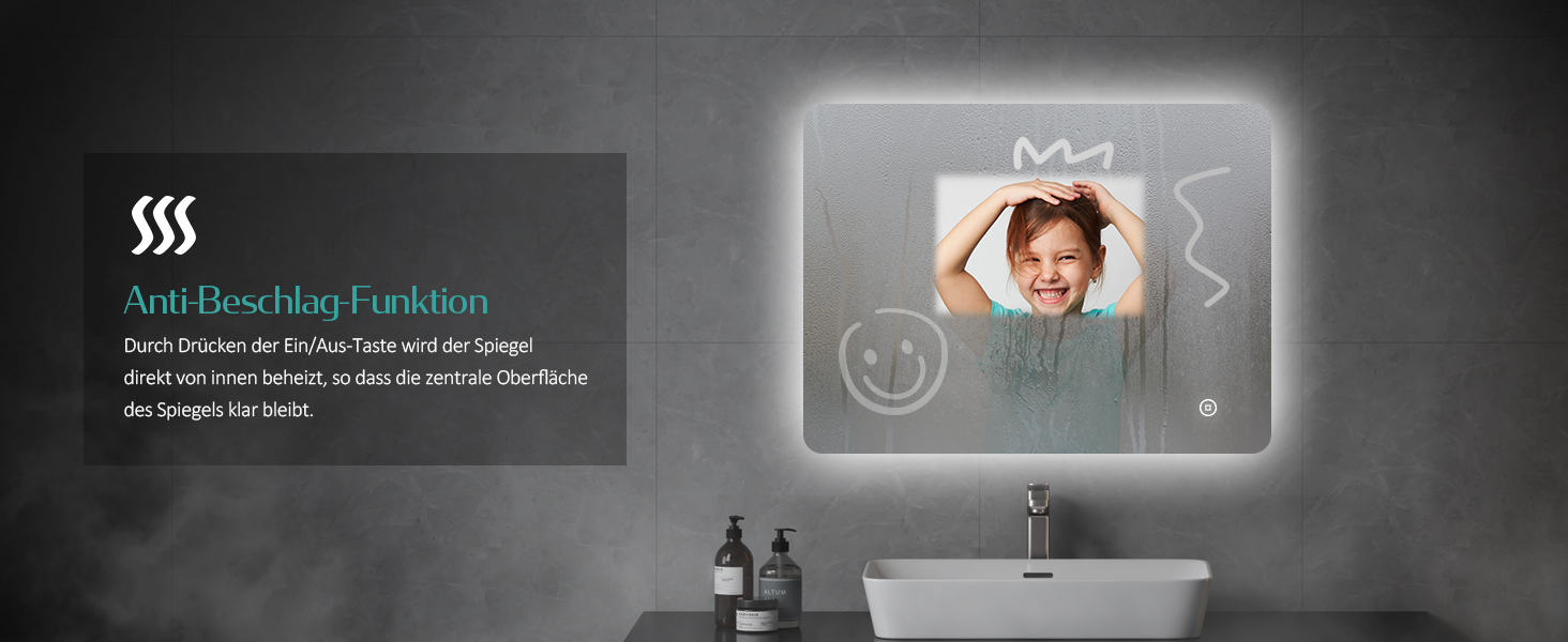 Дзеркало для ванної кімнати EMKE з підсвічуванням 40x60 см, антизапар, 2 кольори світла (тепле/холодне), вимикач-клавіша, IP44, енергозберігаюче, захищене від вибуху