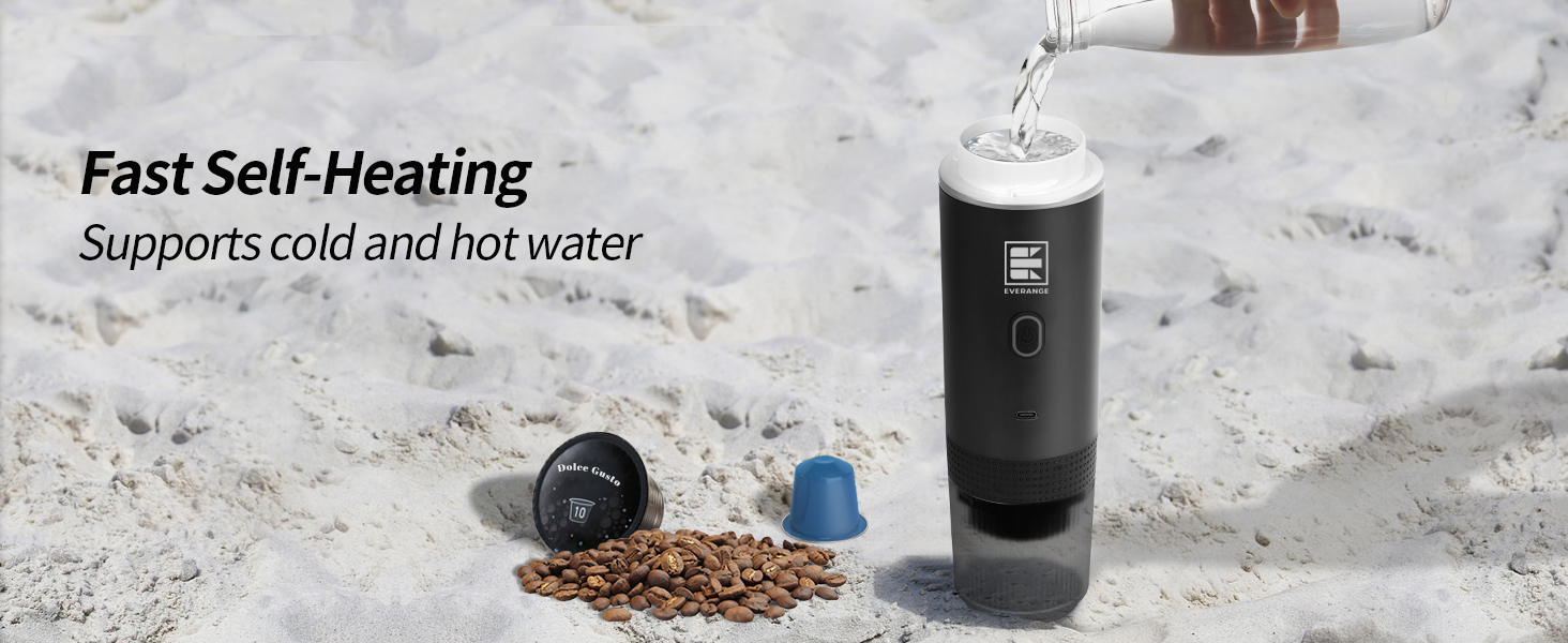 Портативна електрична кавомашина EVERANGE для еспресо та капсул, з LCD-дисплеєм (зелена)