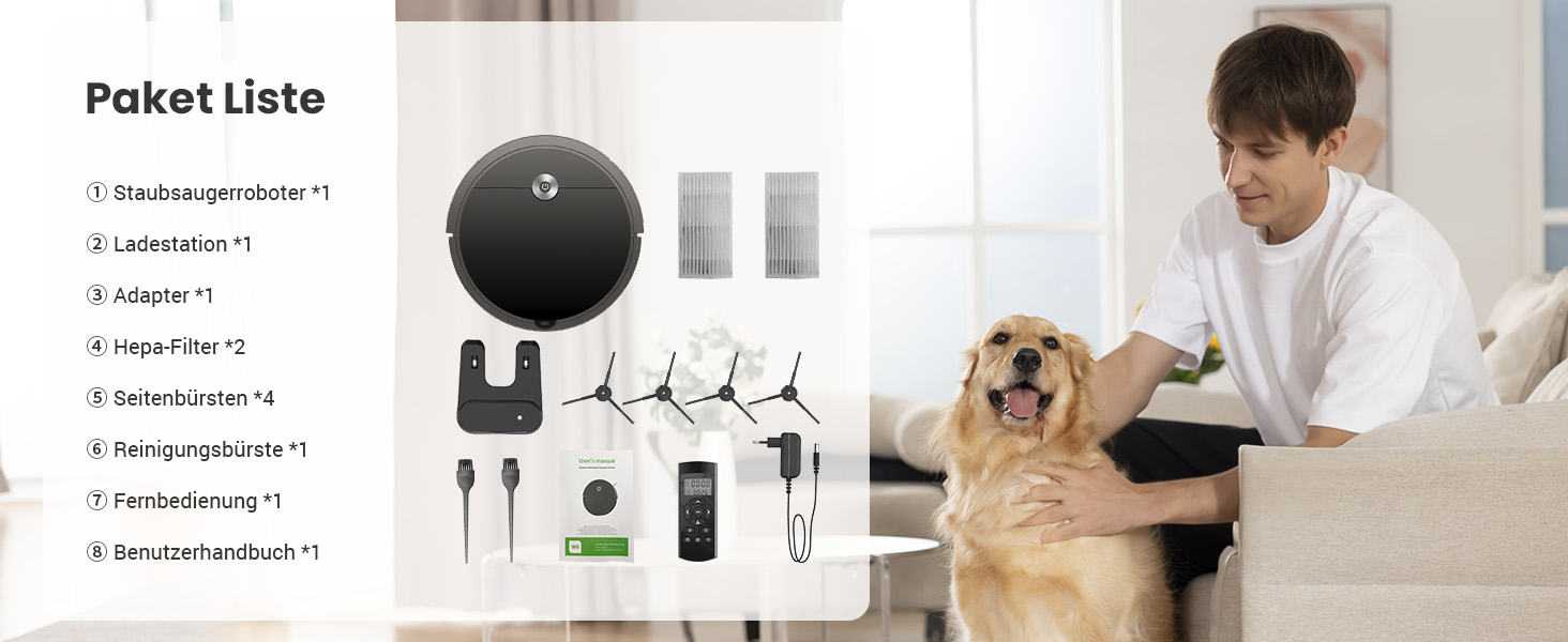 Робот-пилосос Vexilar W6 без функції миття, потужність 2800Pa, час роботи 140 хв, керування через додаток, голосове керування, безщітковий двигун, для шерсті тварин, килимів, твердих підлог