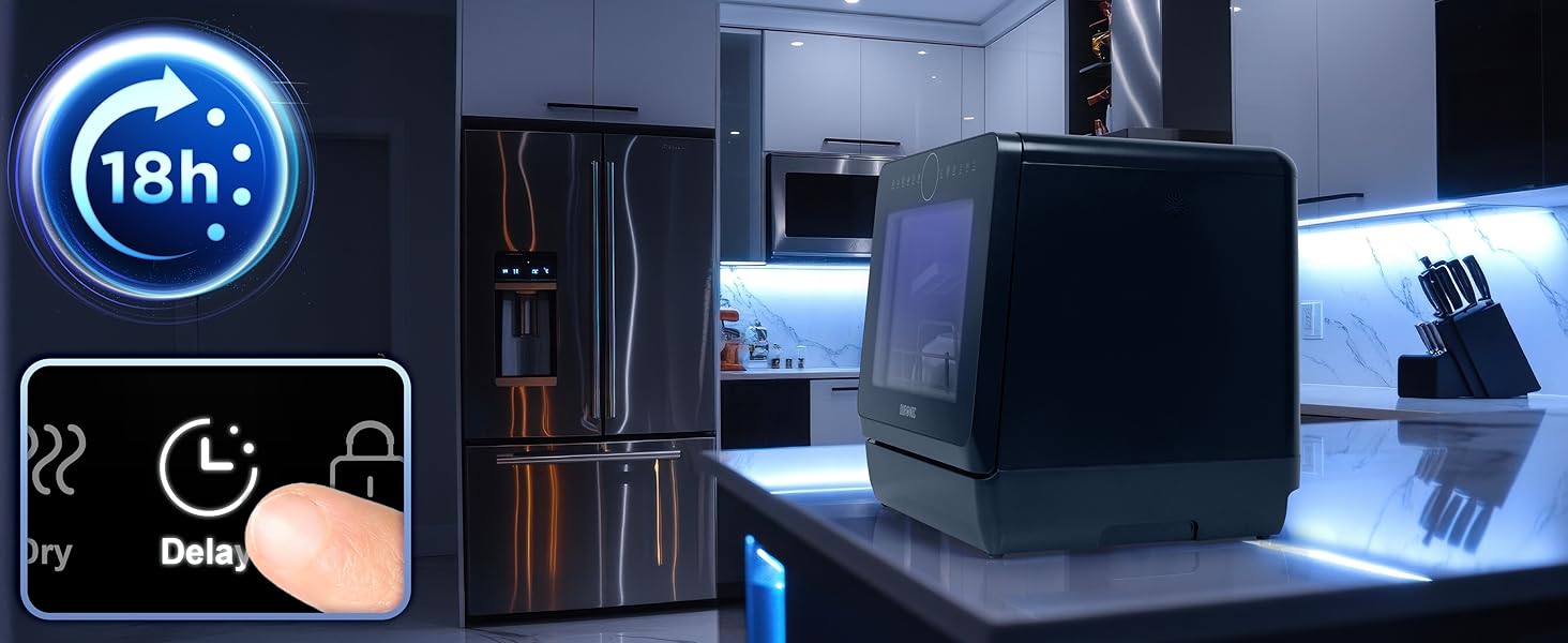 Настільна посудомийна машина Duronic DW5 BK Mini, 6 програм, 3 комплекти посуду, бак 5 л, без підключення води