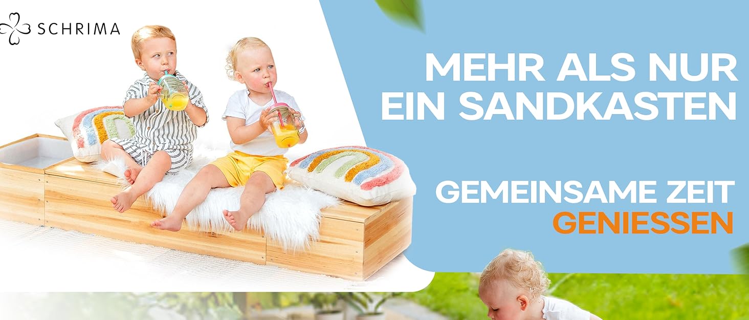 SCHRIMA® 4-в-1 пісочниця з масиву дерева з водяною ванною, відсіком для зберігання і кришкою-лавкою, для тераси, балкона або саду
