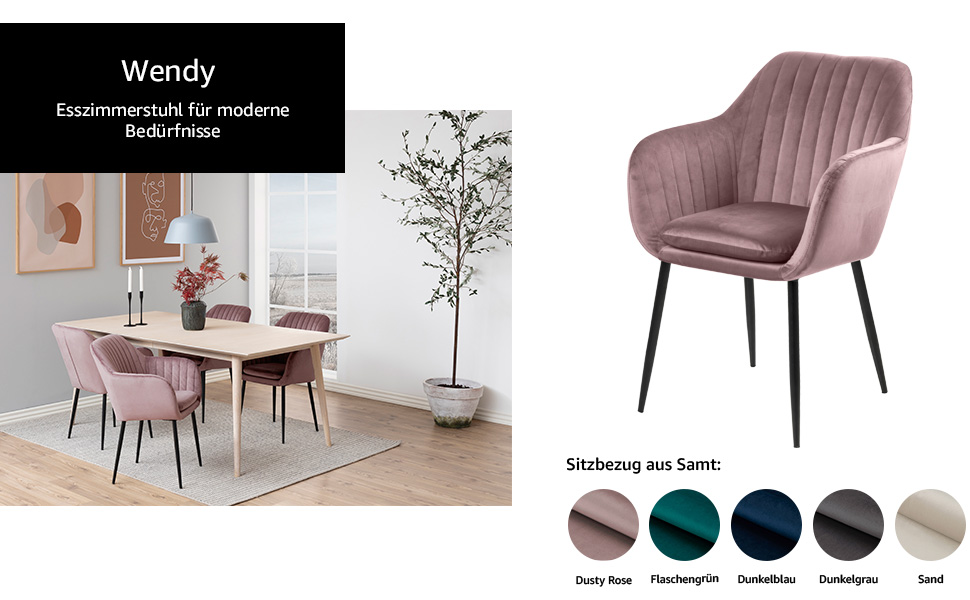 AC Design Furniture Стілець для їдальні Wendy, рожевий/чорний, велюр/метал, 57x61x83 см