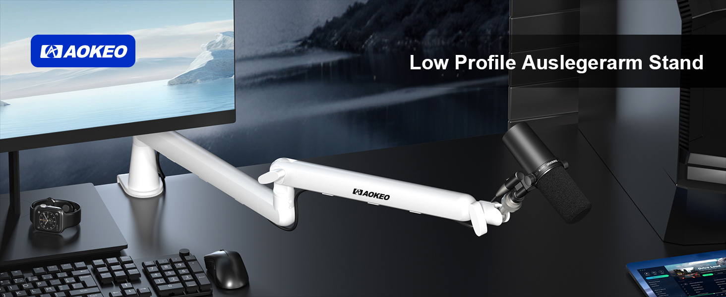 Стійка для мікрофона Aokeo AK-55 для столу, біла - для Yeti, Snowball, HyperX, Elgato