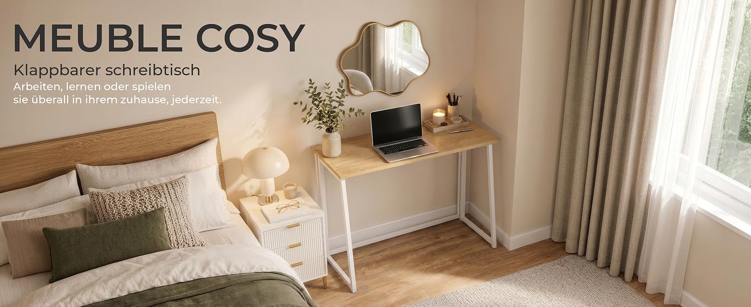 Складаний комп'ютерний стіл MEUBLE Cosy для ноутбука та ПК, компактний робочий стіл для офісу та дому, колір дуб + білий