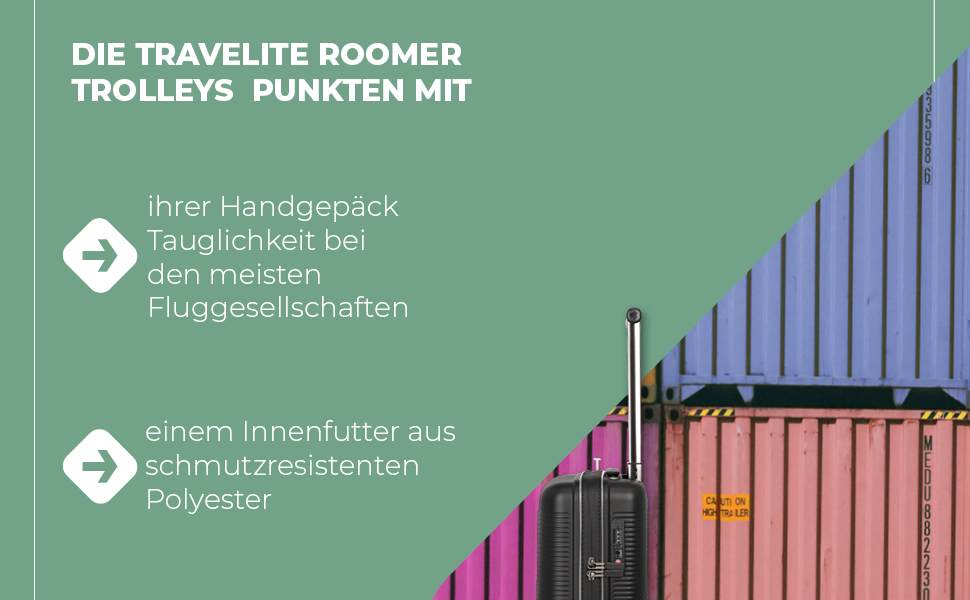 Набір валіз Travelite Roomer 2 шт. (L/M) з TSA замком, чорний: міцні валізи з розширенням, ручна валіза 55 см