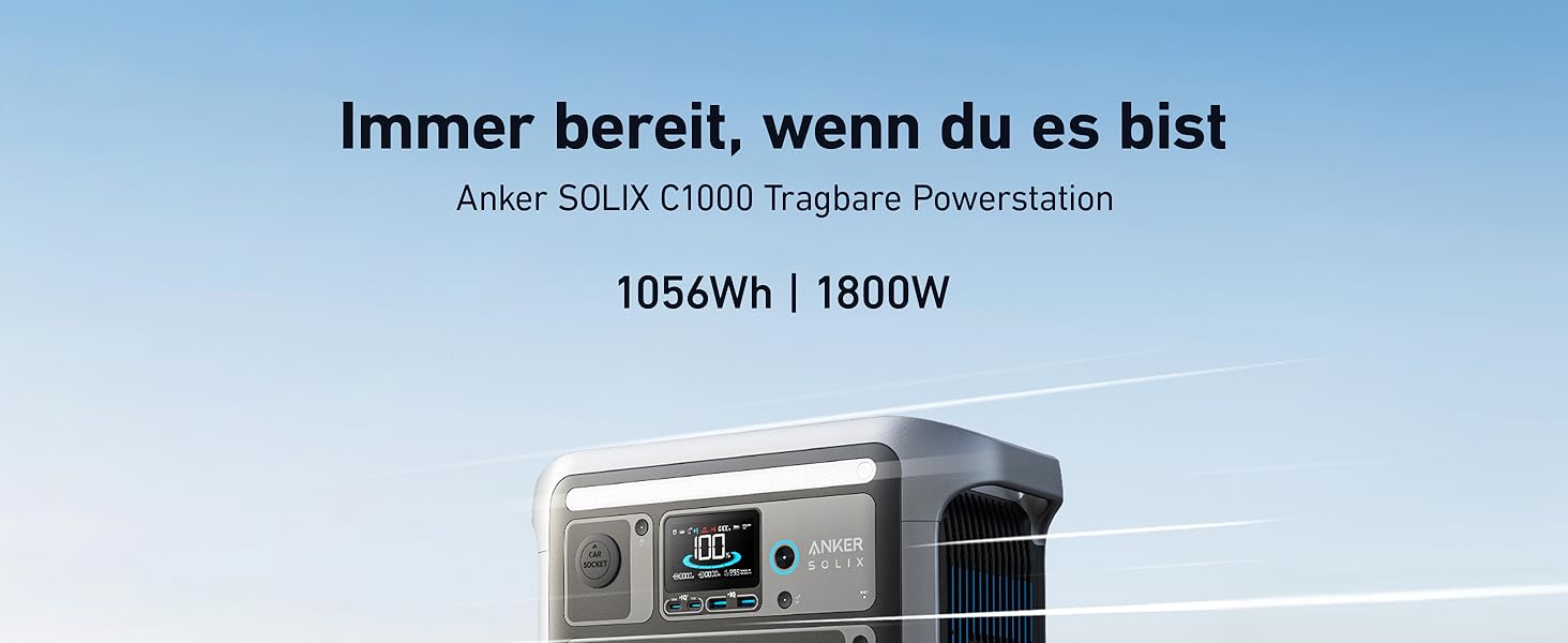 Портативна електростанція Anker SOLIX C1000, LiFePO4, сонячний генератор 1800 Вт, 100 заряджений за 58 хвилин з надшвидким режимом, електростанція LFP для вулиці, кемпінгу та резерву потужності (додаткова сонячна панель)