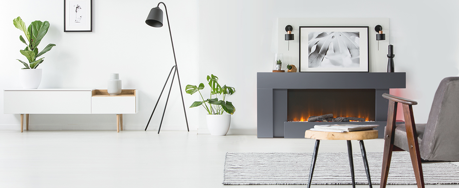Електрокамін Klarstein Light & Fire 2 Smart, 2000 Вт, LED-імітація полум'я, настінний, з дистанційним керуванням і таймером, енергозберігаючий, чорний, корпус MDF