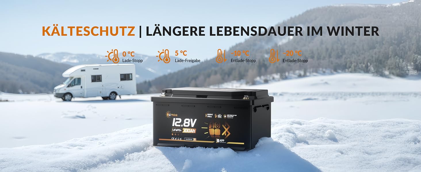 LiFePO4 акумулятор 12V 100Ah H190 з Bluetooth 5.4 для кемперів та житлових будинків на колесах, сертифікація ECE R10
