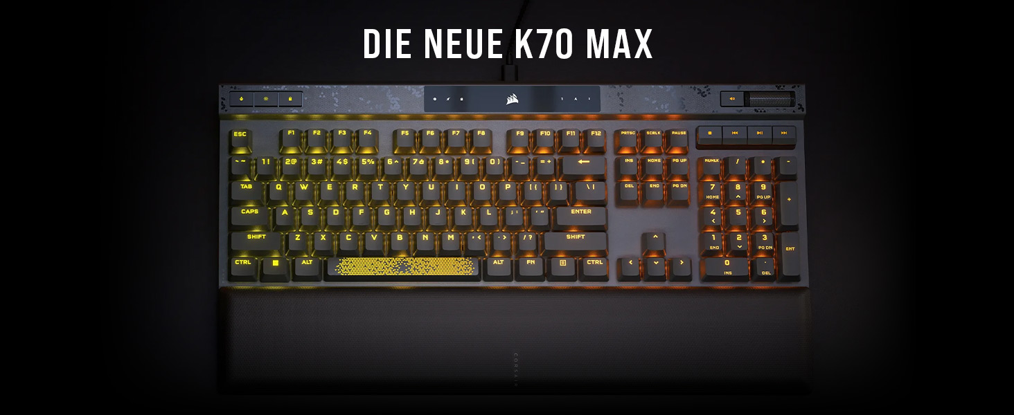 Ігрова механічна клавіатура Corsair K70 MAX RGB QWERTZ DE - сіра, повний розмір, 8000Hz