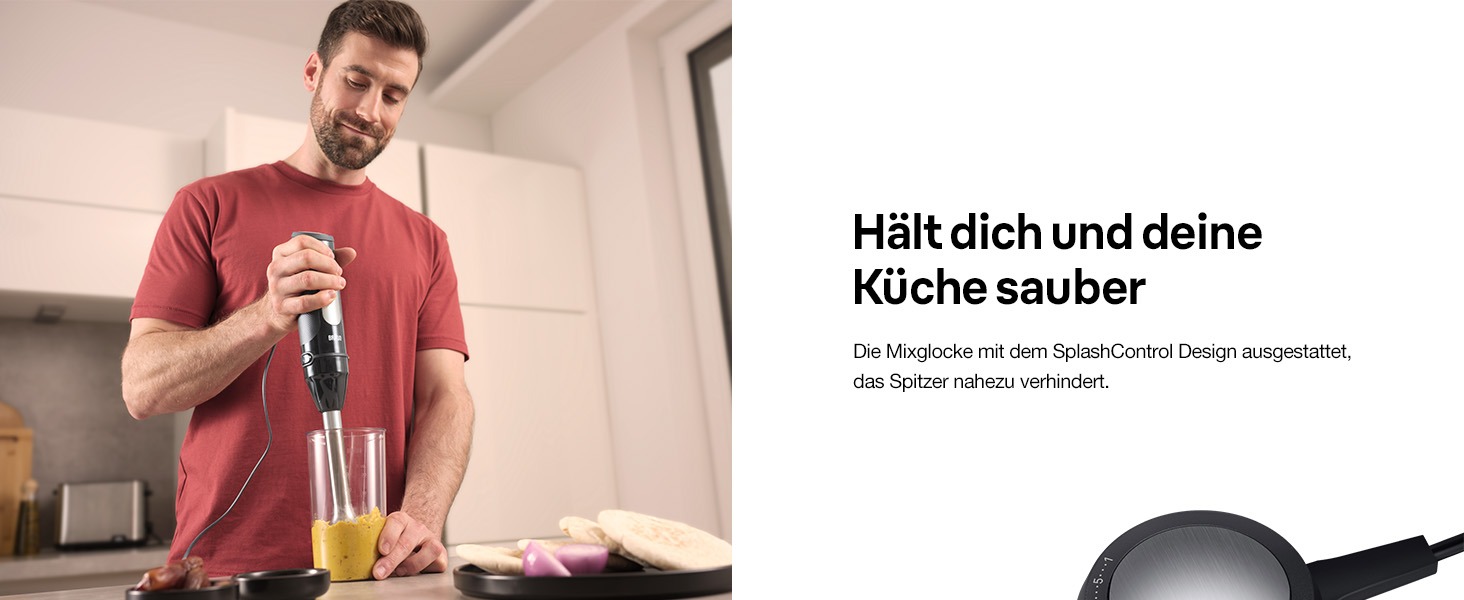 Блендер занурювальний Braun MultiQuick 5 MQ 50236 (2024) – 1000 Вт, нержавіюча сталь, 21 швидкість + Turbo, EasyClick, SplashControl, набір насадок