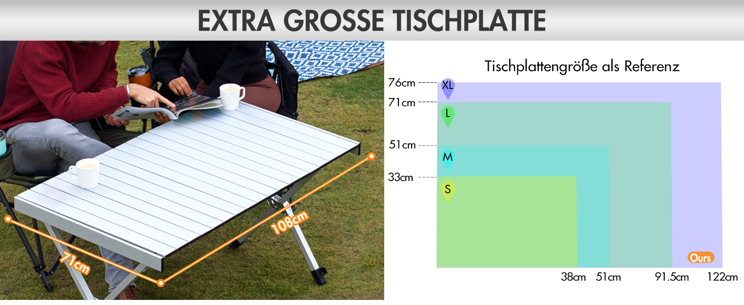 Складаний кемпінговий стіл PORTAL з регулюванням висоти, алюмінієвий, 108 x 71 см, легкий стіл для пікніка, саду та подорожей (Сріблястий)