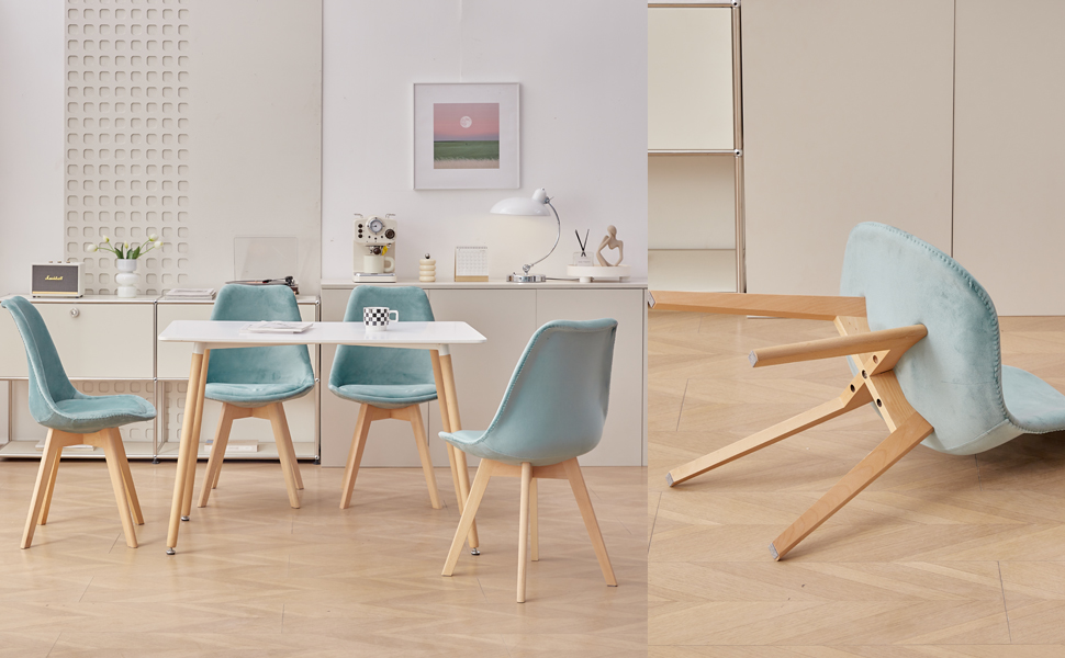 Набір обідніх стільців 6 шт., масивні дерев'яні ніжки, знімні подушки, кухонні стільці, сучасний дизайн. (6 стільців, 8 стільців, гусячий пух, зелений)