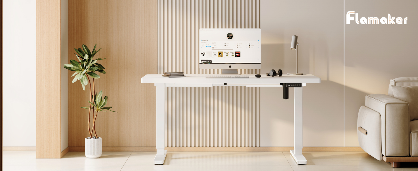 Електричний регульований стіл Flamaker з телескопічною основою та пам'яттю, білий