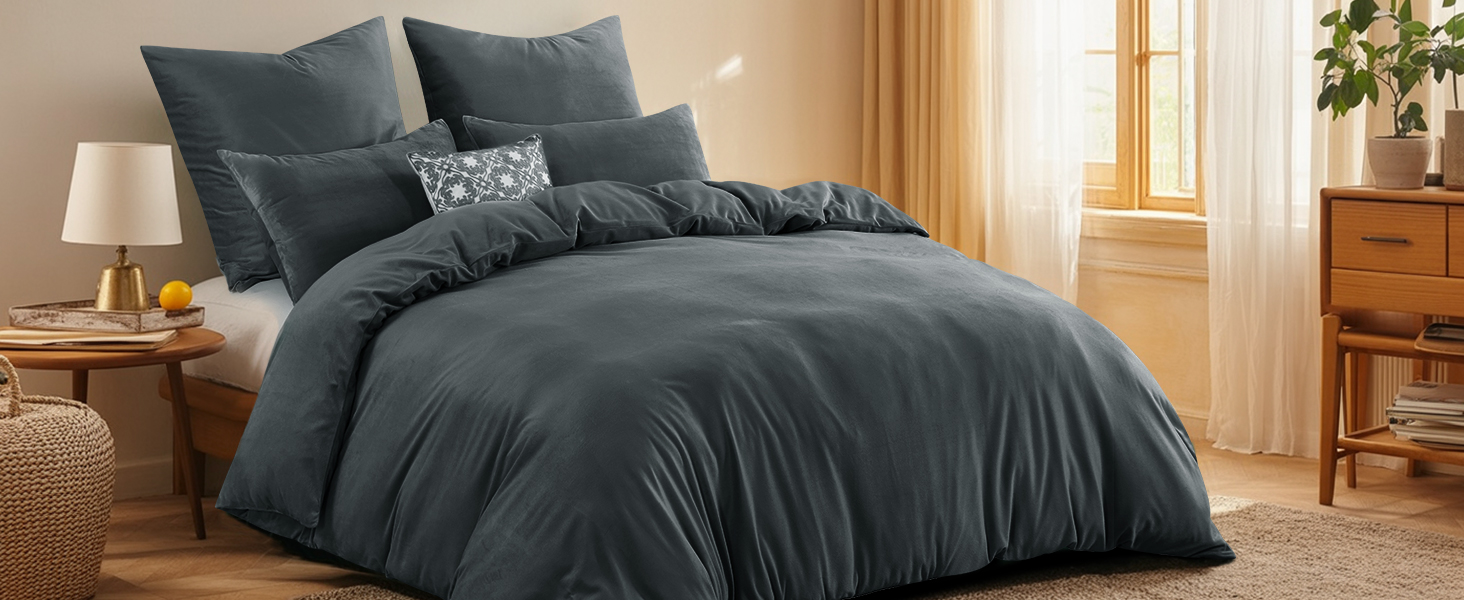 Зимова фланелева постільна білизна 200x220 - тепла, м'яка, з велюровим покриттям, набір постільної білизни з ковдрою 200x220 та двома наволочками 80x80, сірий колір