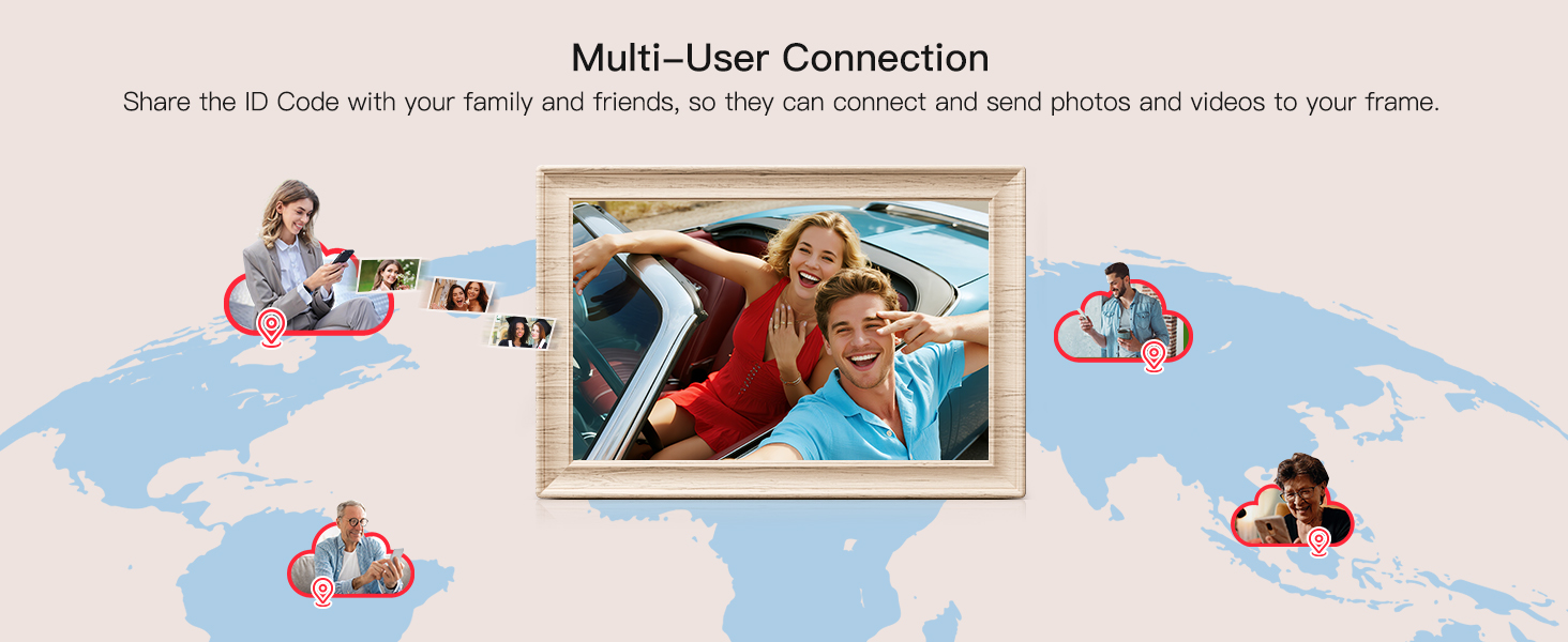 Frameo Цифровий фоторамка 10.1 дюймів, HD 1280*800 IPS сенсорний екран, 32GB пам'ять, автоповорот, Frameo App для обміну фото та відео, білий дерев'яний масив