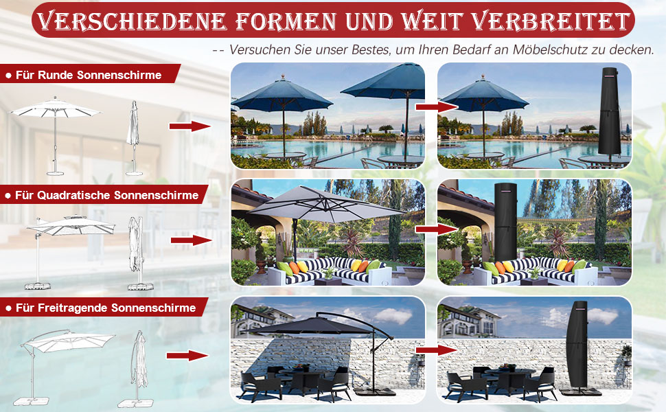 Захисний чохол для парасольки/перголи LAMUNI, водонепроникний, для парасольки/перголи 3-5м, 220x40/70/50 см