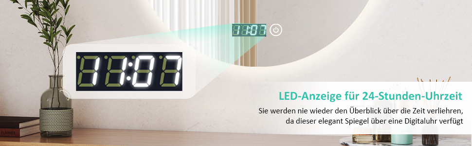 Дзеркало для ванної кімнати з підсвічуванням та годинником Boromal, 50x70 см, диммер, 3 кольори світла (3000-6500K), 2470LM