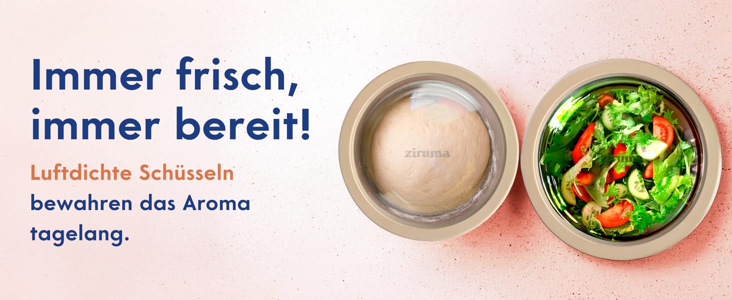 Набір мисок Ziruma з кришками - 5 шт. з нержавіючої сталі, без пластику, скляні кришки, для кухні, 0.9-4.3L