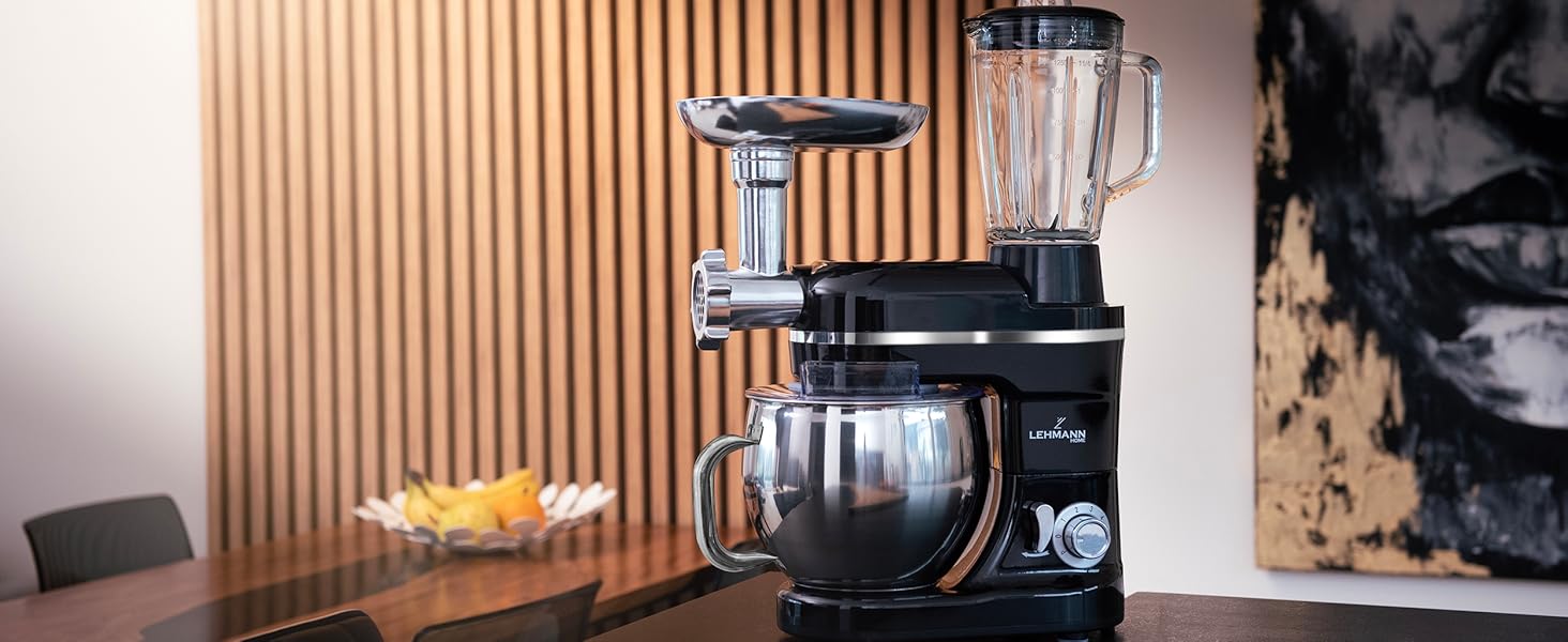 Кухонна машина Lehmann 3-в-1: міксер, м'ясорубка, соковитискач, 3000W, з планетарним міксуванням, комплект для ковбас, для мафінів та випічки, червона