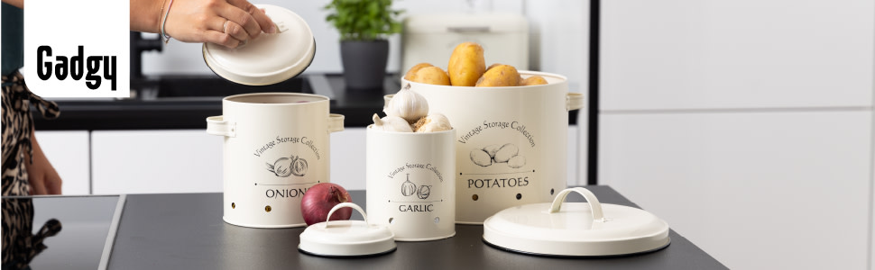 Набір контейнерів для зберігання картоплі, цибулі та часнику Gadgy | 3 шт. | Сільський стиль