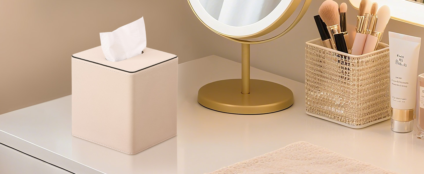 Скріпка для серветок з PU шкіри KingFOM, бежева, квадратна - для офісу, авто, дому