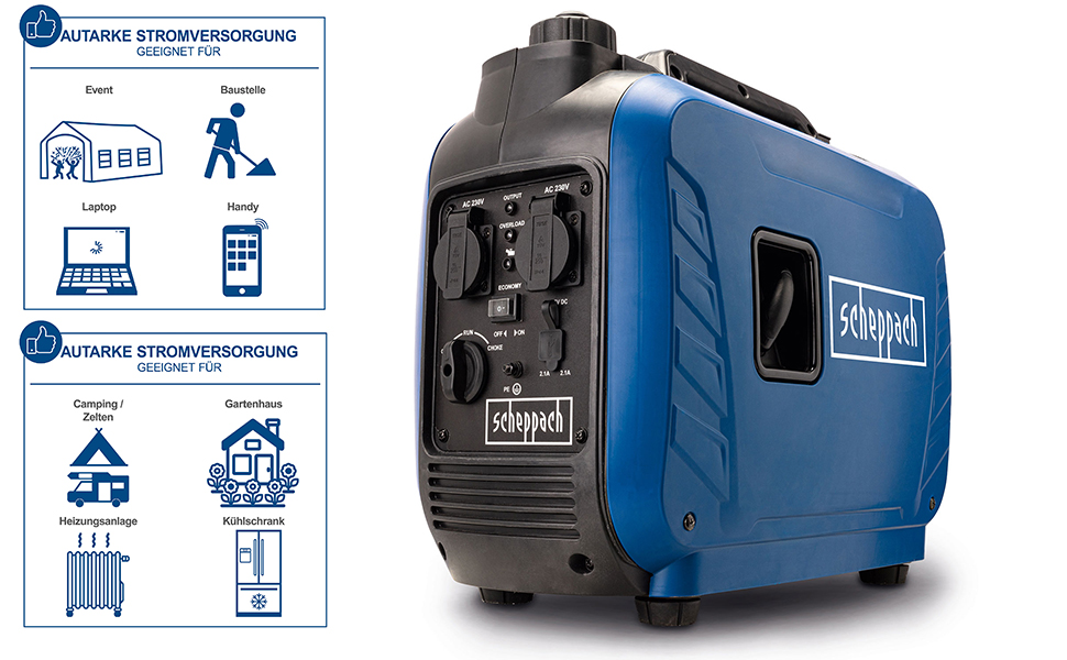 Генератор струму Scheppach SG2500i інверторний бензиновий | 2000W | 2x 230V, 2x USB | 64,1dB