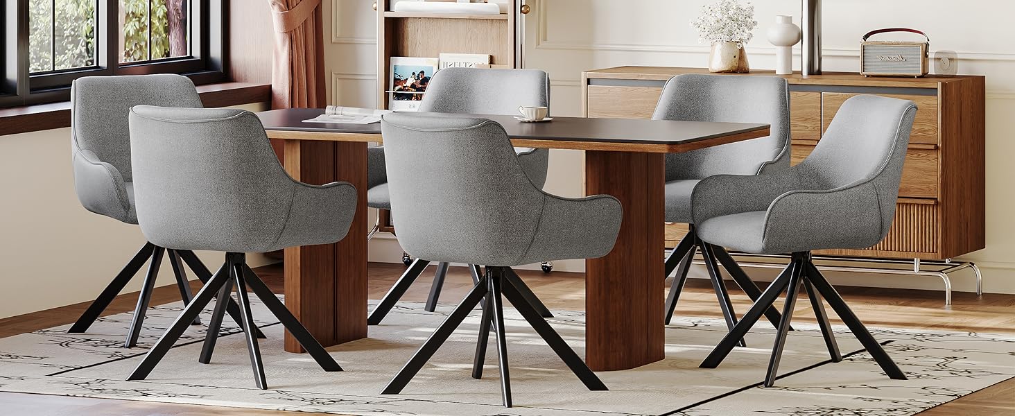 Обідні стільці поворотні, комплект 2 шт. з підлокітниками, світло-сірий льон. Сучасні поворотні стільці для кухні, вітальні, офісу. Металевий каркас, м'яке сидіння, підходить для їдальні, вітальні, офісу, колір: коричневий.