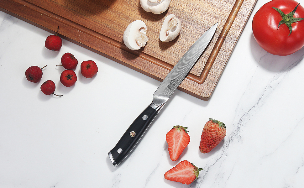 Саторі Дамаска 18 см - професійний кухонний ніж з дерев'яною ручкою, з високим вмістом вуглецю, VG10 сталь, преміум якість