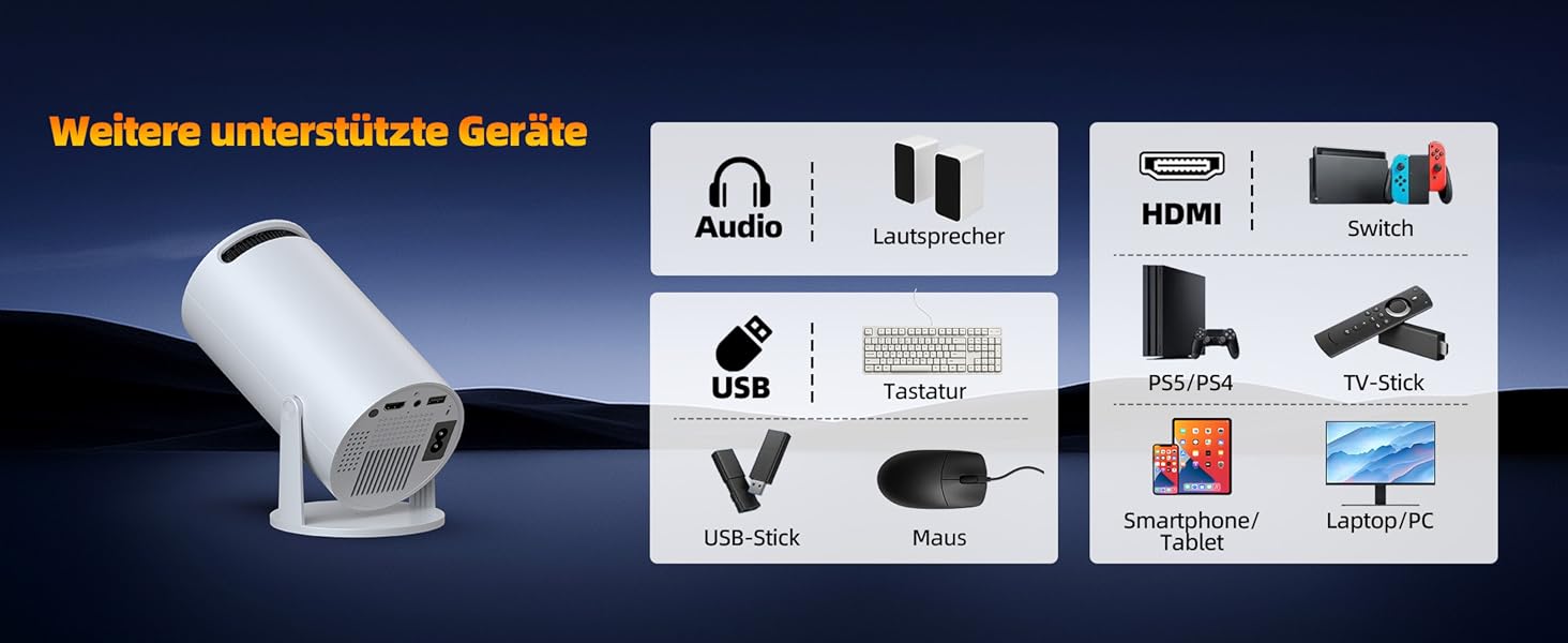 Портативний проєктор Mini Beamer 4K з WiFi6, Bluetooth 5.0 та Android 11.0. Підтримка HDMI, USB, Laptop для домашнього кінотеатру. Автоматичне вирівнювання зображення