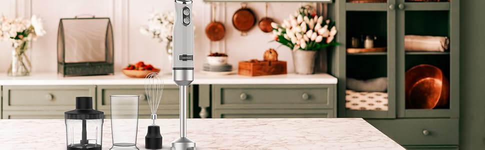 Блендер Cecotec Stabmixer Power RetroBeige 1200MAX Cream&Crush, 1200 Вт, 2 швидкості, набір аксесуарів, захист від бризок