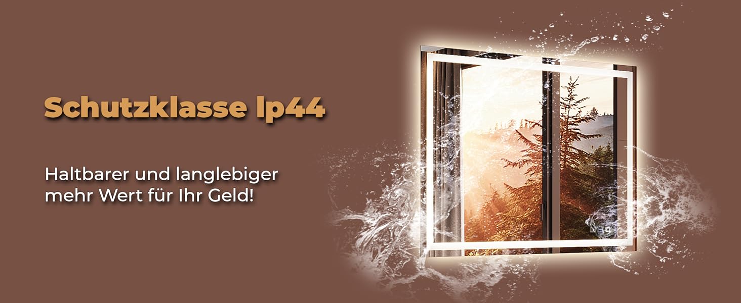 Дзеркало для ванної кімнати LOMIKEN з підсвічуванням, 60x50x3,5 см, LED, 6400K, 3 колірні температури, антивідблиск, вертикальна/горизонтальна установка