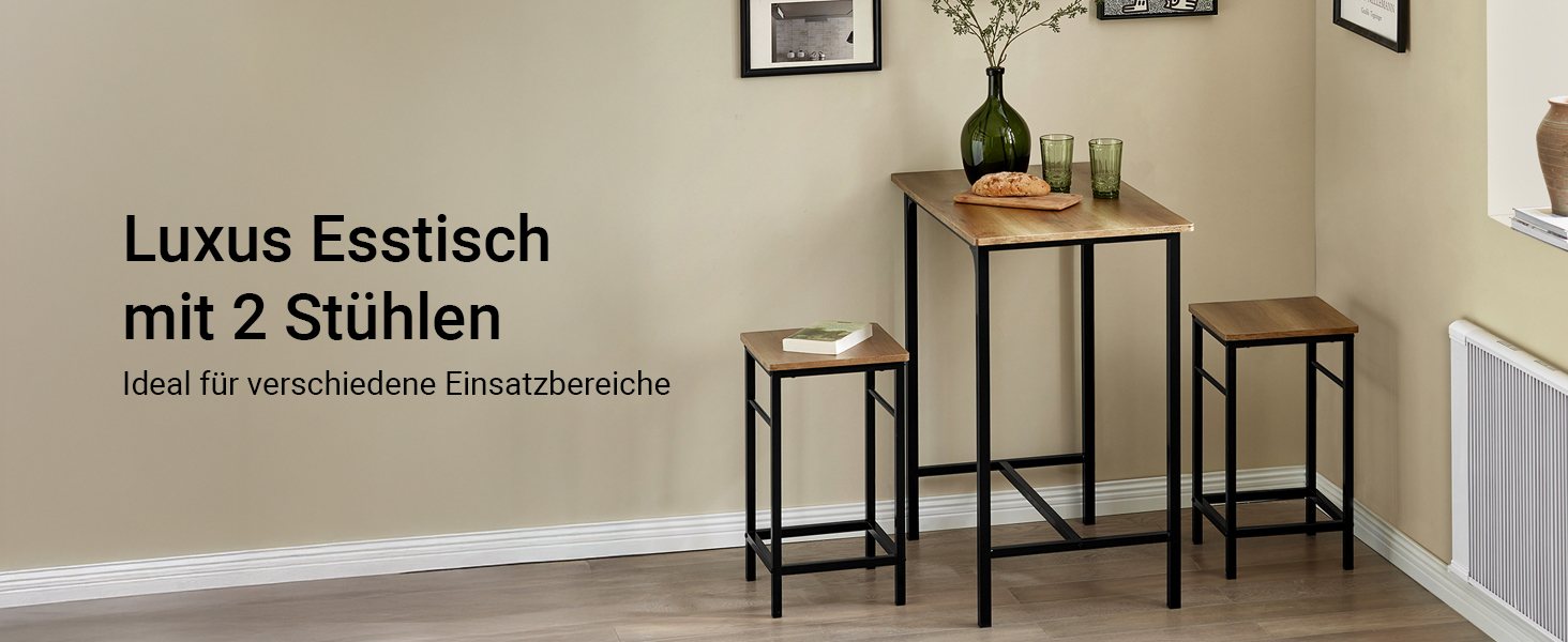 Набір обіднього столу SoBuy (3 шт.) – обідній стіл з 2 стільцями, компактний кухонний набір для вітальні, балкону, саду – компактний та сучасний для невеликих приміщень, 80x50 см, сірий