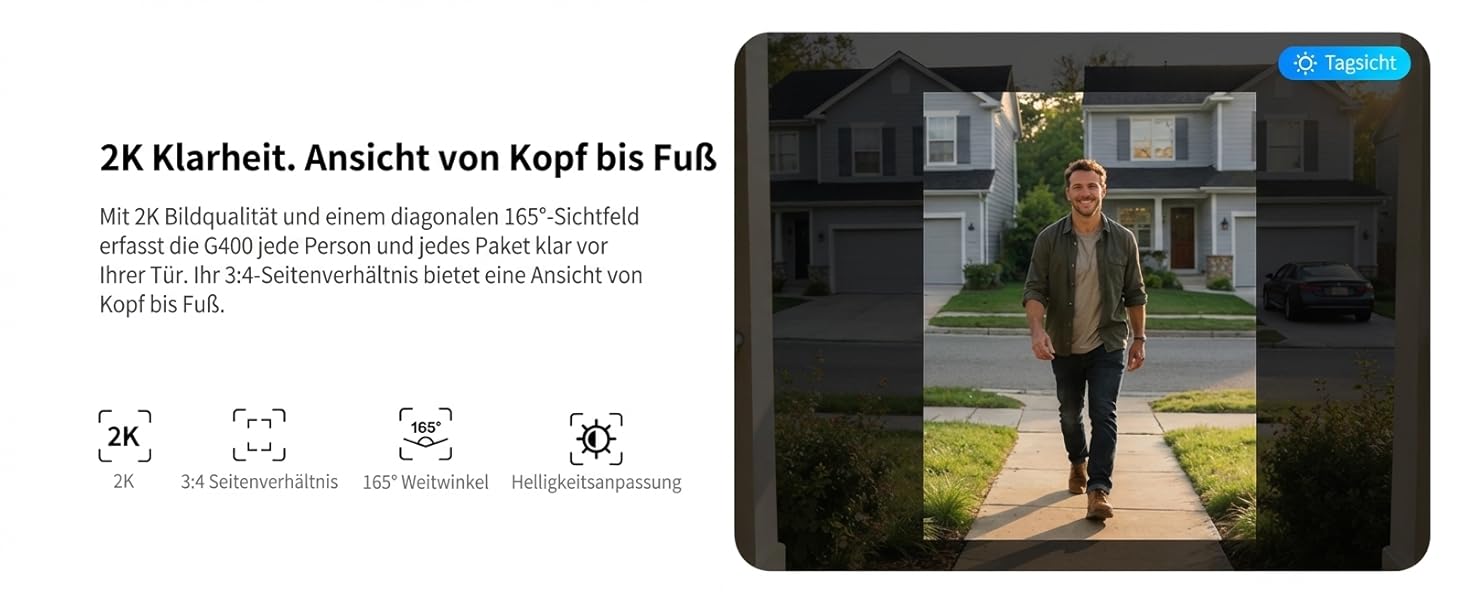 Aqara G400 Відеодзвінок з Chime, 2K HD, PoE/Кабель, HomeKit, Розпізнавання, IP65