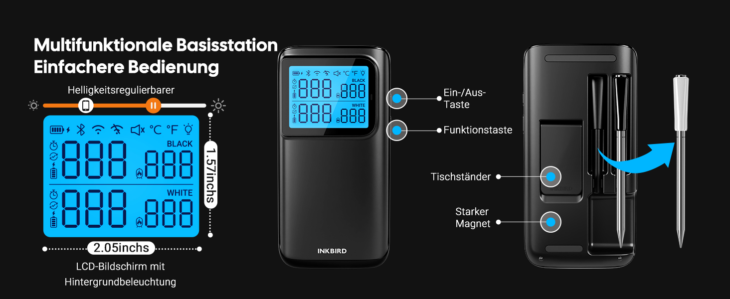 Бездротовий термометр для м'яса INKBIRD INT-12E-BW з Wi-Fi, Bluetooth, 2 зонди, 5 сенсорів. Для гриля, BBQ, духовки, кухні, ротатерії, Airfryer.