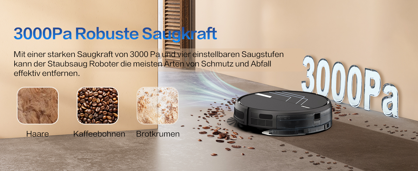 Робот-пилосос AIRROBO P30 з функцією миття підлоги, 3000Pa, 3-в-1, для тварин, килимів, твердих підлог, з пультом керування, 120 хв роботи, чорно-синій