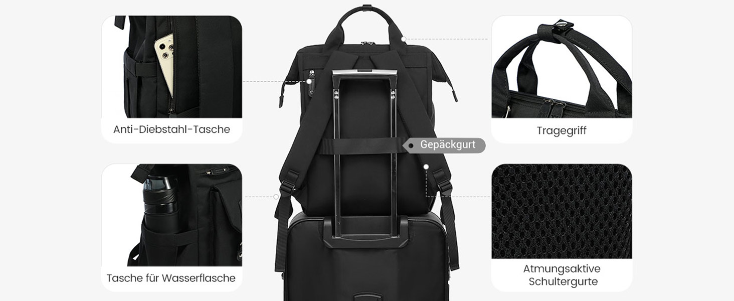 LOVEVOOK Рюкзак жіночий, чорний, 15.6 дюймів, водонепроникний, для школи, університету, роботи, подорожей, з USB-кабелем