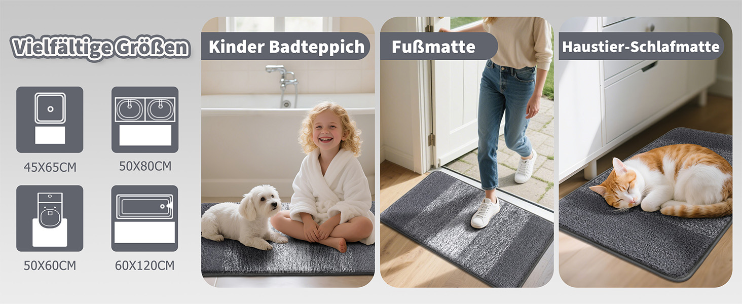 Набір килимків для ванної кімнати 3 шт. М'який високий ворс: душовий килимок, килимок для ванни, килимок для туалету. Машинне прання, нековзкі. (Темно-сірий, 50 x 80 + 50 x 60 см)