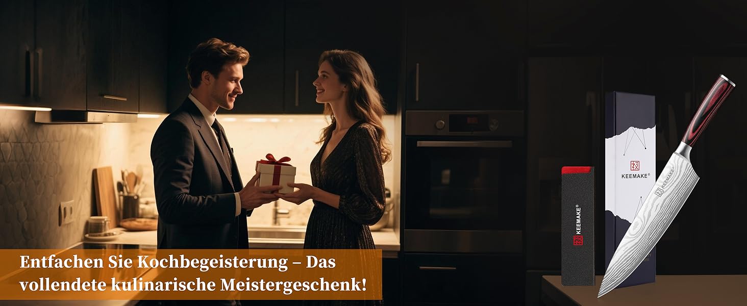 KEEMAKE Ніж кухарський 20см, професійний ніж для кухні з нержавіючої сталі з захистом леза, гострий ніж шеф-кухаря для м'яса, овочів, риби