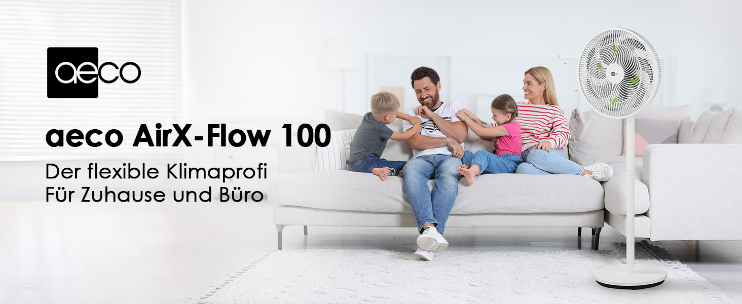 Вентилятор підлогово-настільний aeco AirX-Flow 100 з осциляцією 85° та 3 швидкостями, 55W