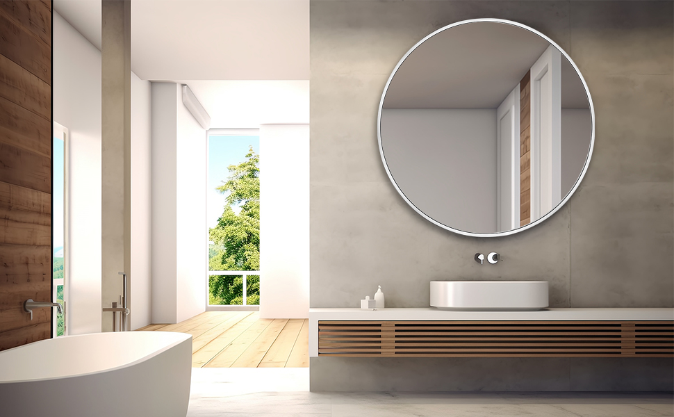 Кругле дзеркало на стіну FRUMENSHIP, діаметр 76 см, сріблястий, з металевим каркасом. Підходить для вітальні, спальні, ванної кімнати, коридору.