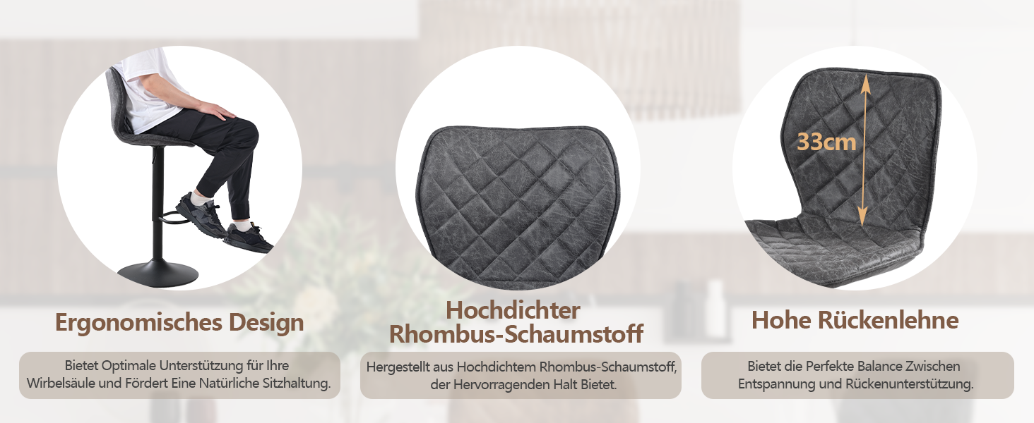 Набір барних стільців 4 шт. регульовані по висоті з підлокітником та підставкою для ніг – 360° обертання, PU шкіра, оббивка, металевий каркас для кухні, стійки, їдальні, вітальні, чорний