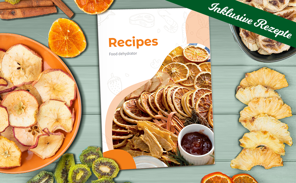 Електросушарка для овочів, м'яса та фруктів Kwasyo з нержавіючої сталі, 8 ярусів, 6 листів для сушіння, рецепти, без BPA, 30–90°C, до 24 год