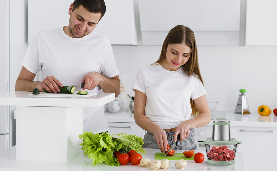 Електричний подрібнювач для кухні ESoundvol 400W з чашею 2л та 4 лезами з нержавіючої сталі - для м'яса, овочів, горіхів, дитячого харчування