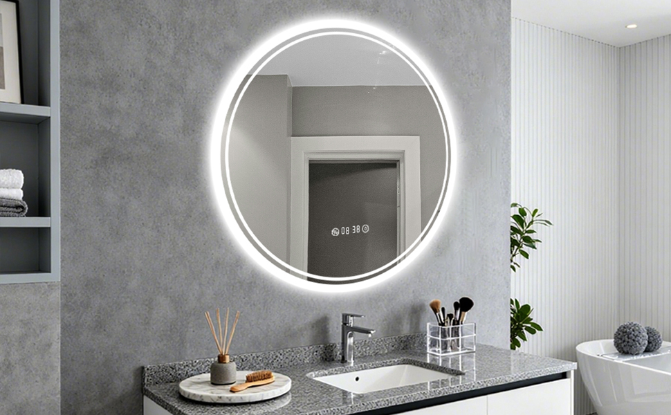 LED дзеркало для ванної кімнати з підсвічуванням 40x60 см - проти запотівання, 3 кольори, регулювання яскравості, подвійний сенсорний вимикач, пам'ять вимкнення, для ванної/туалету - горизонтальний/вертикальний монтаж