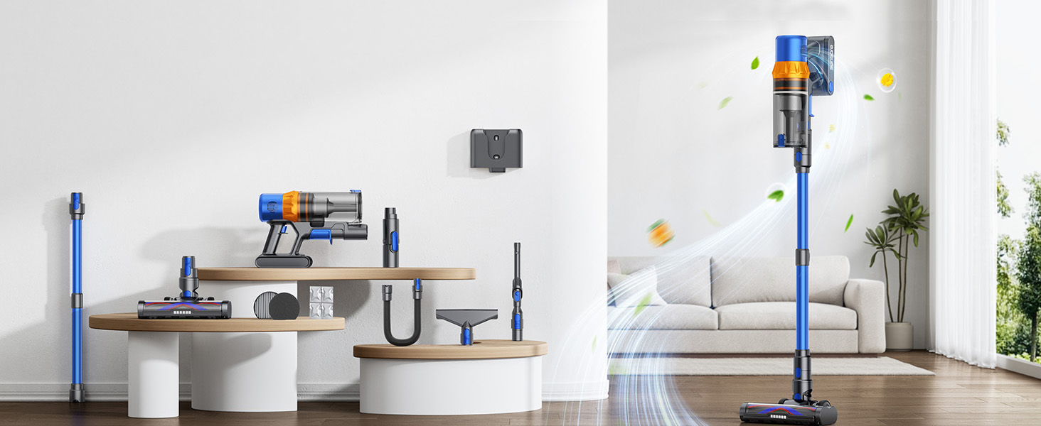 Акумуляторний пилосос SunSare бездротовий 600W 50000Pa 65хв з насадкою 1м, аромафункцією, гнучким шлангом, тримачем для зарядки, автоматичним режимом для підлоги, килимів, шерсті тварин